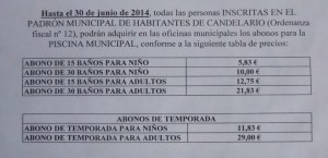 Bando con los precios de los abonos