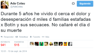 Mensaje de Ada Colau, una de las fundadoras de la Plataforma de Afectados por la Hipoteca