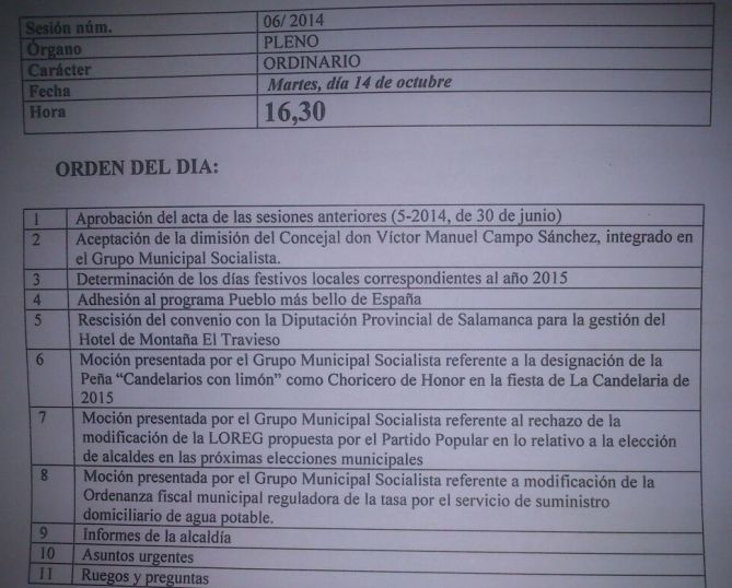 Orden del día pleno ordianario